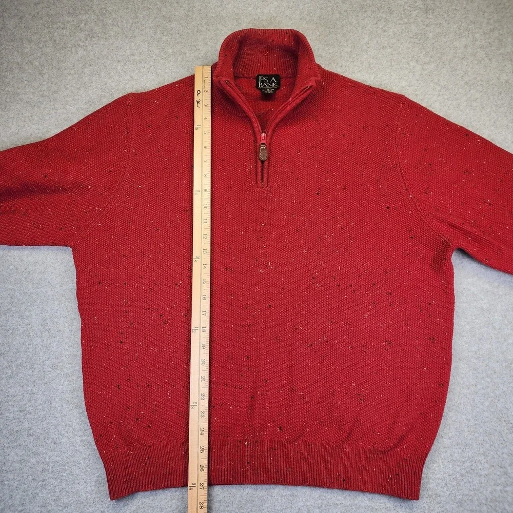 Jos A Bank Lambs‎ Wool Blend 1/4 Zip Sweater Mens M Speckled Red Mock Neck